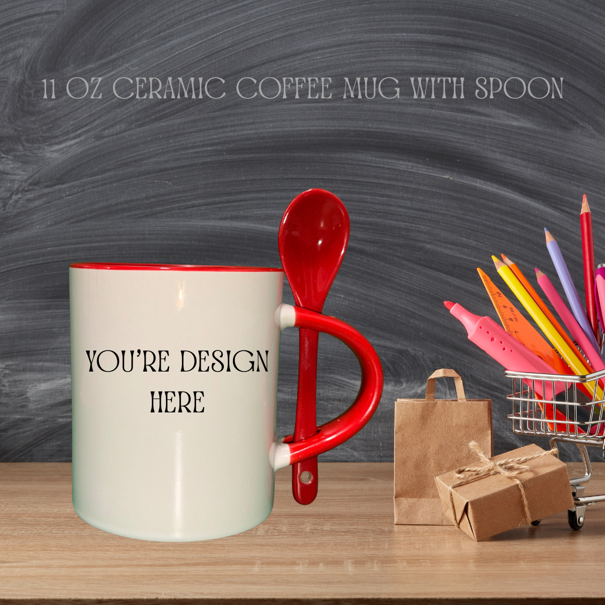 11 oz Ceramic Coffee Mug with Spoon